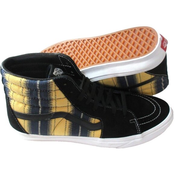 Vans Mens Sk8-Hi Denim Stripes Black True White Canvas Suede shoes Size 11.5 NIB